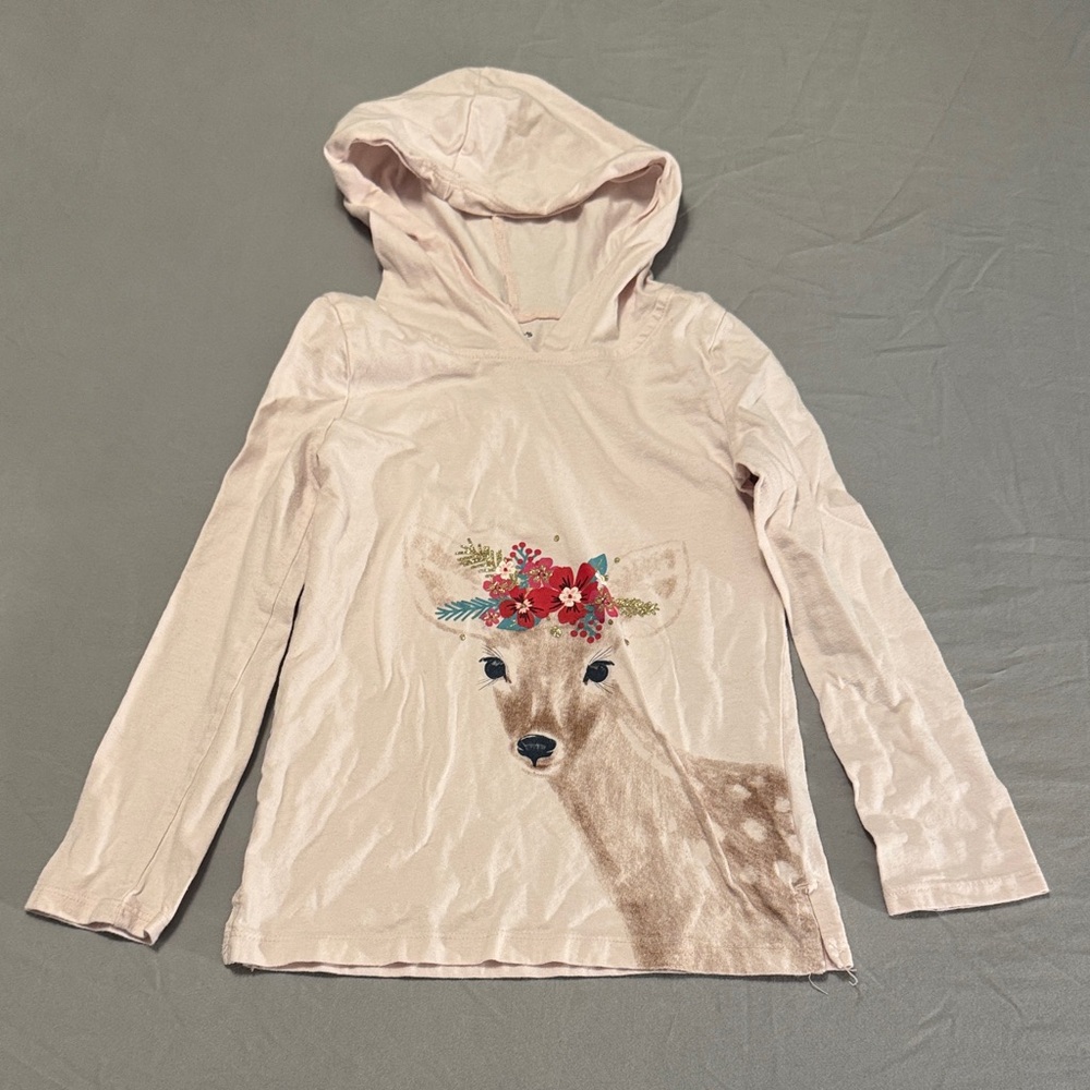 Carter’s Kids Light Pink Deer Long Sleeve Shirt with Hood - Size 6